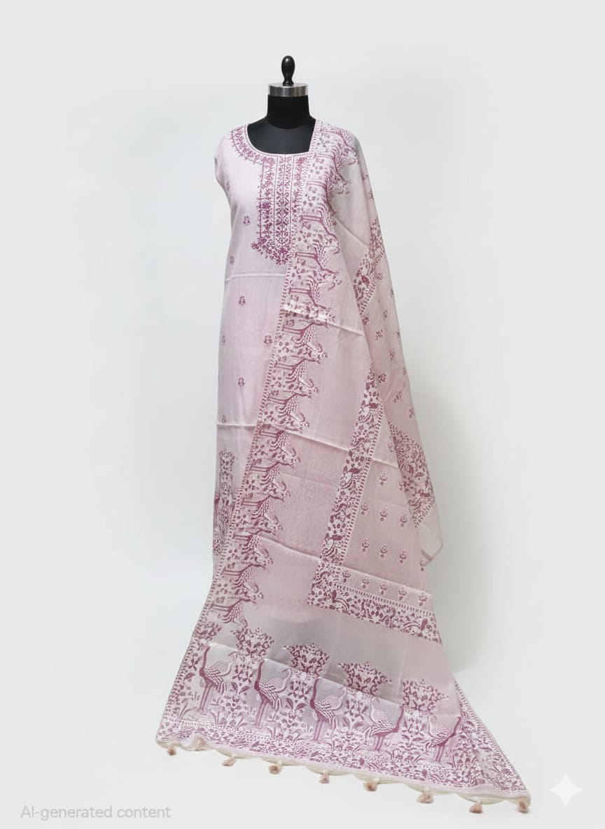 Poly blend chanderi weaving unstitched fabric for suit dupatta