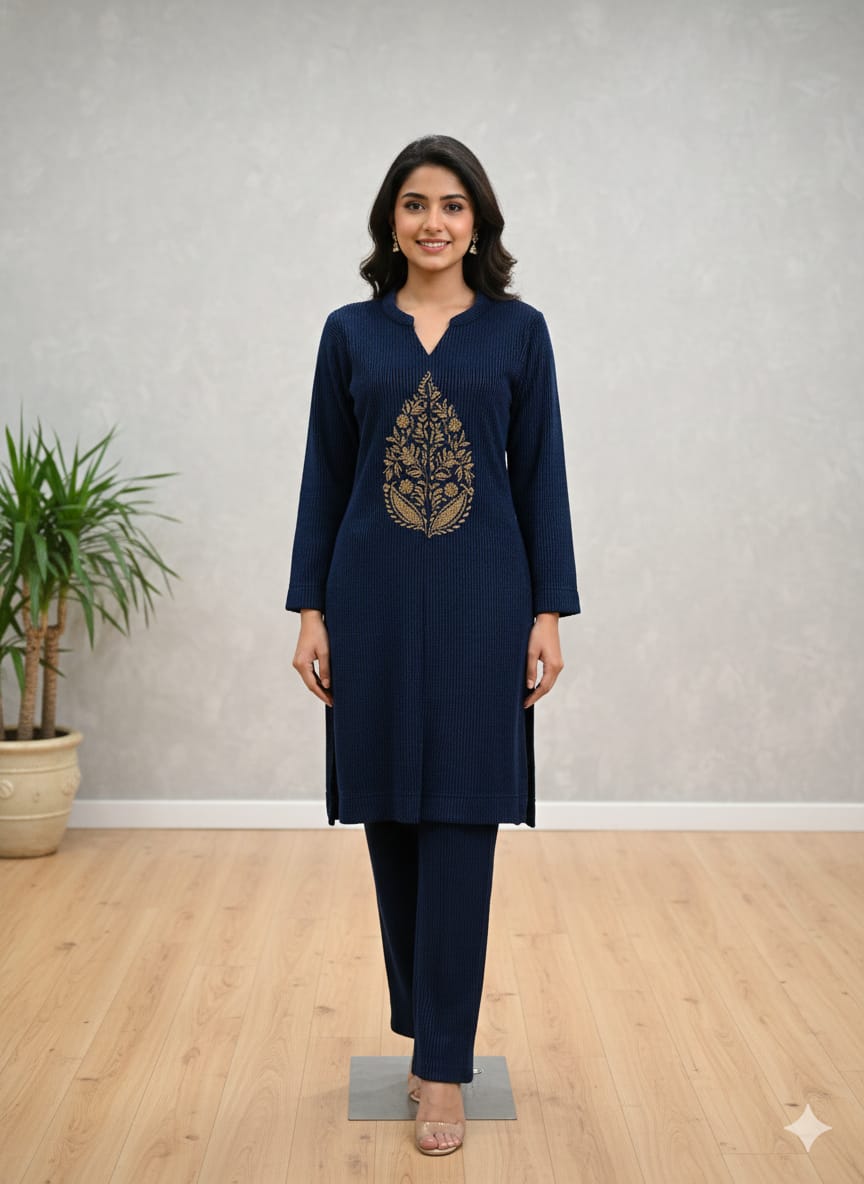 Teal-navy blue knitted co-ord set