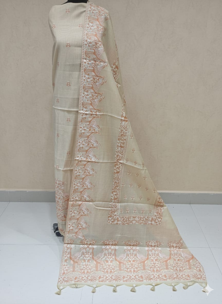 Poly blend chanderi weaving unstitched fabric for suit dupatta