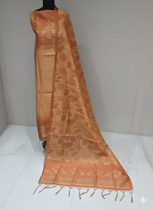 Paper silk jacquard weaving mustard yellow colour unstitched suits with dupatta
