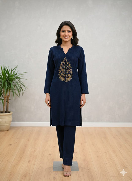 Teal-navy blue knitted co-ord set