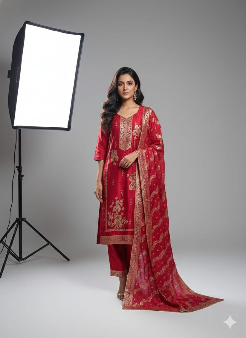 Jacquard dola silk suits – Golden Threads